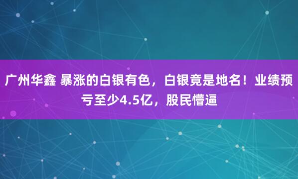 广州华鑫 暴涨的白银有色，白银竟是地名！业绩预亏至少4.5亿，股民懵逼