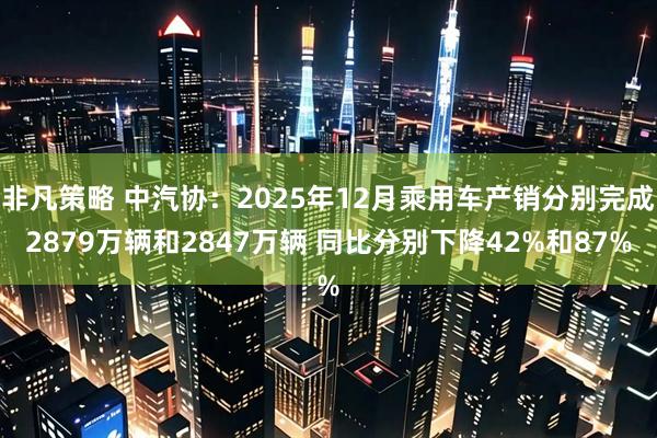 非凡策略 中汽协：2025年12月乘用车产销分别完成2879万辆和2847万辆 同比分别下降42%和87%