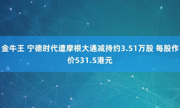 金牛王 宁德时代遭摩根大通减持约3.51万股 每股作价531.5港元